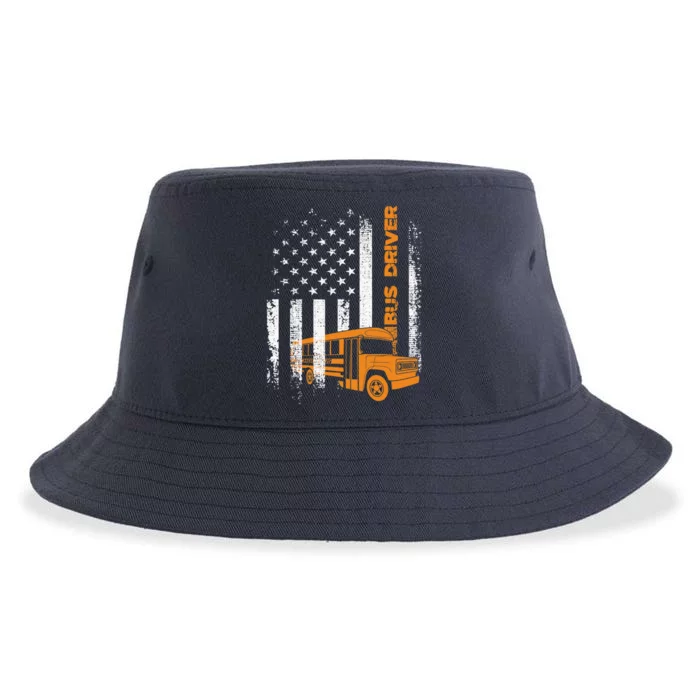 Patriotic Bus Driver USA American Flag - School Bus Driver Sustainable Bucket Hat