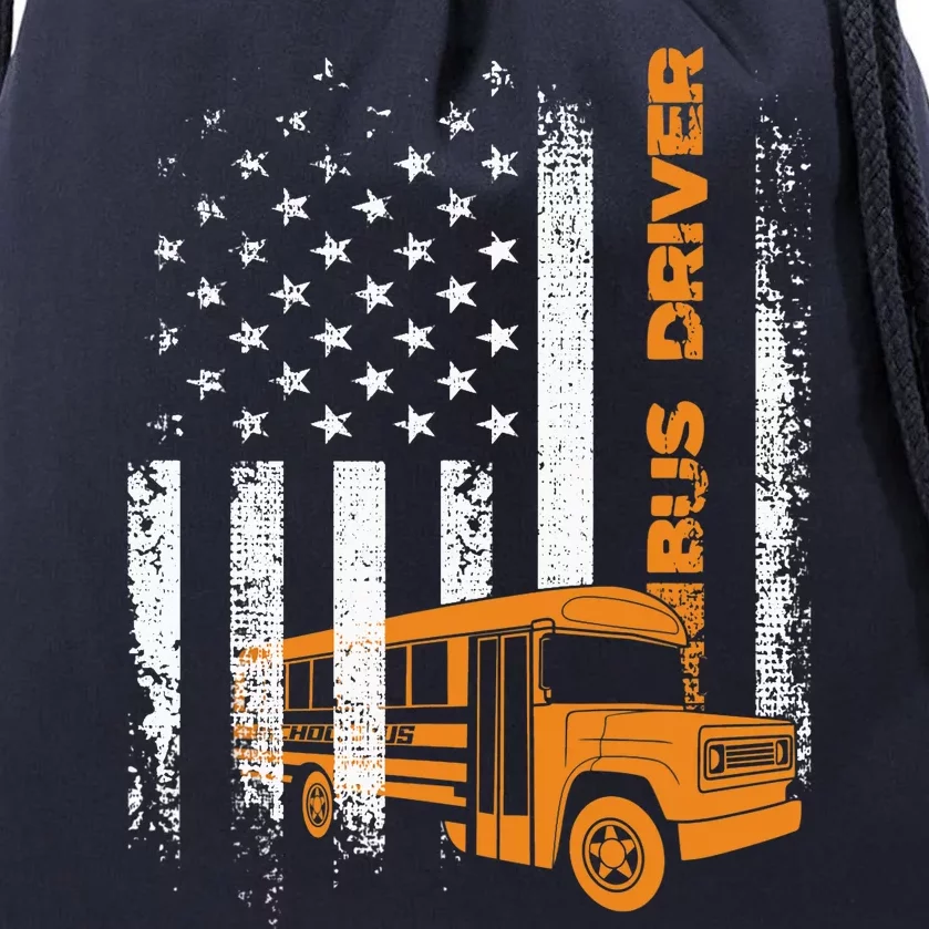 Patriotic Bus Driver USA American Flag - School Bus Driver Drawstring Bag