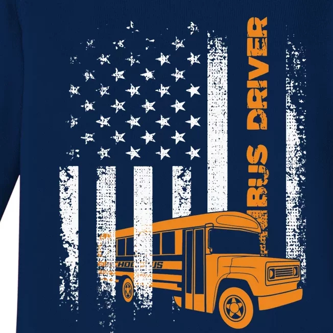 Patriotic Bus Driver USA American Flag - School Bus Driver Baby Long Sleeve Bodysuit