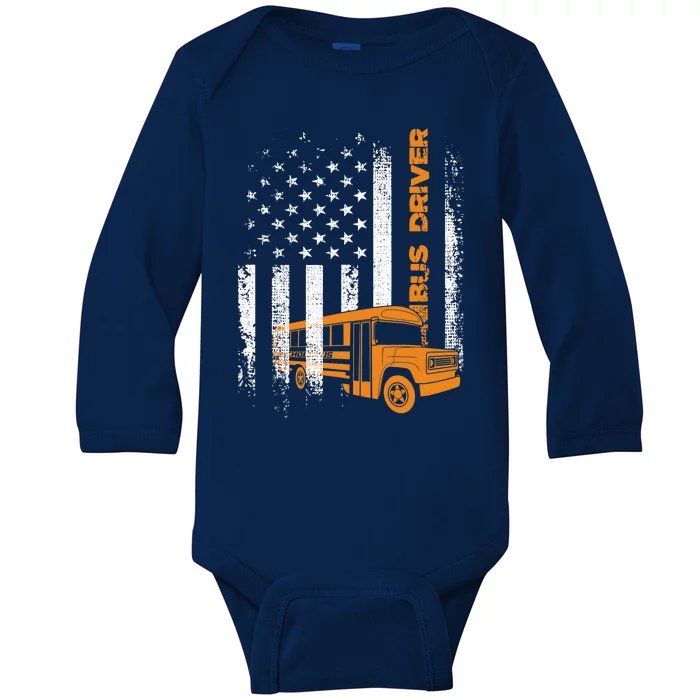 Patriotic Bus Driver USA American Flag - School Bus Driver Baby Long Sleeve Bodysuit