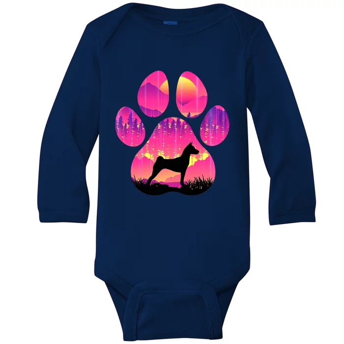 Paw Basenji Dog Mom Dad Mountains Sunset Baby Long Sleeve Bodysuit