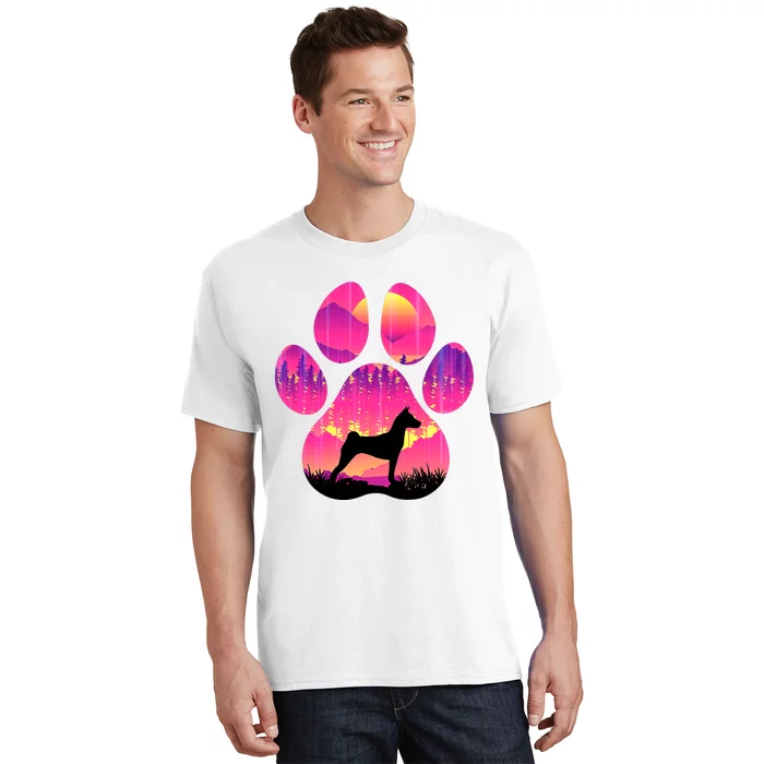 Paw Basenji Dog Mom Dad Mountains Sunset T-Shirt