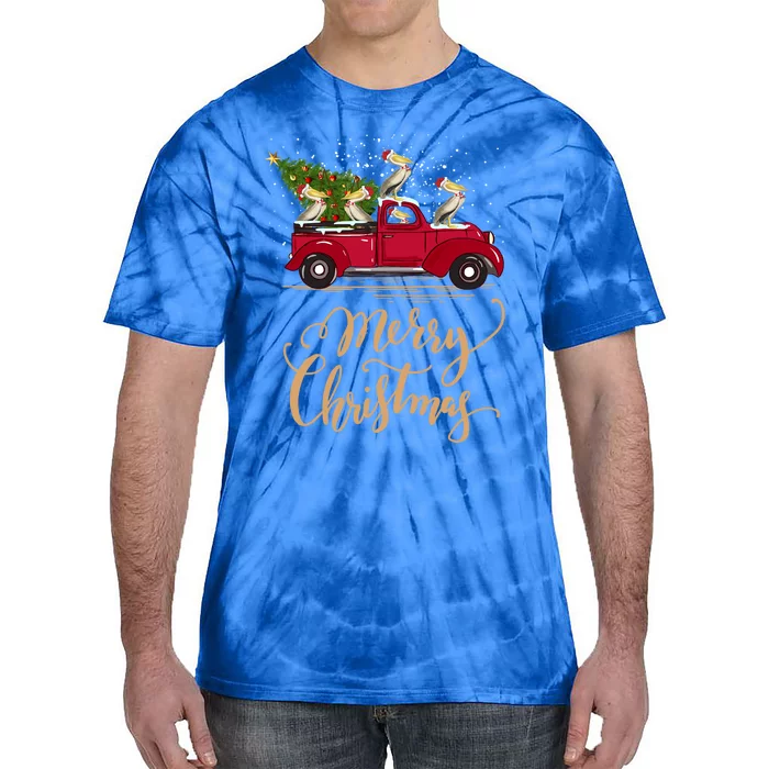 Pelicans Bird Driving Christmas Tree Truck Pelican Christmas Gift Tie-Dye T-Shirt