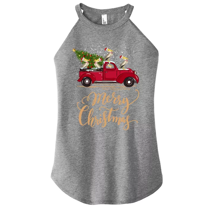 Pelicans Bird Driving Christmas Tree Truck Pelican Christmas Gift Women’s Perfect Tri Rocker Tank