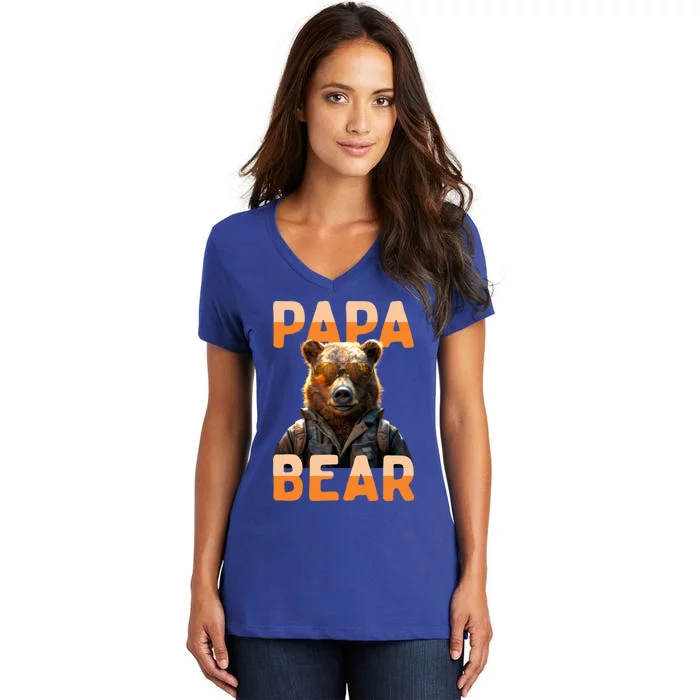 Papa Bear Daddy Bear Dad FatherS Day Grizzly Brown Bears Gift Women's V-Neck T-Shirt