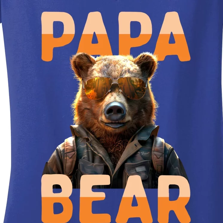 Papa Bear Daddy Bear Dad FatherS Day Grizzly Brown Bears Gift Women's V-Neck T-Shirt