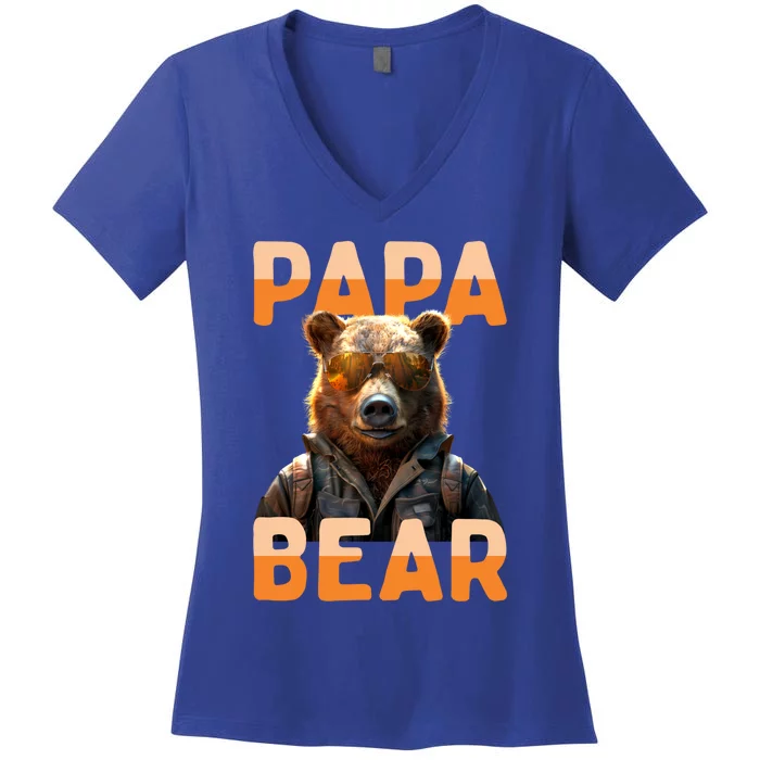 Papa Bear Daddy Bear Dad FatherS Day Grizzly Brown Bears Gift Women's V-Neck T-Shirt