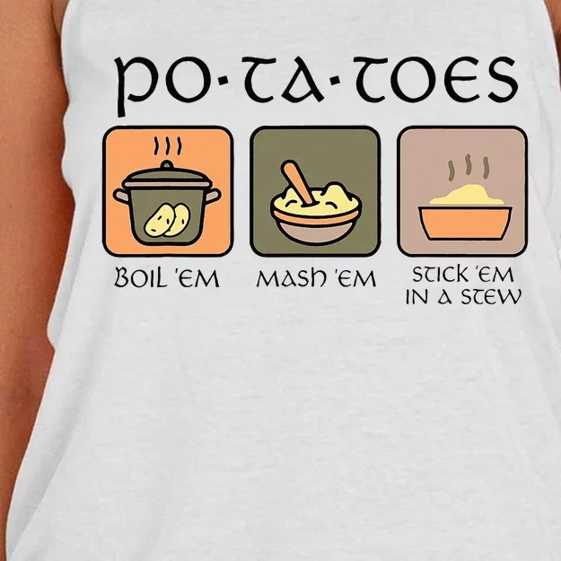 Potatoes Boil Em Stick Em In A Stew Women's Knotted Racerback Tank