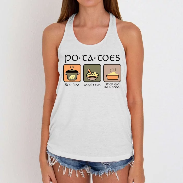 Potatoes Boil Em Stick Em In A Stew Women's Knotted Racerback Tank