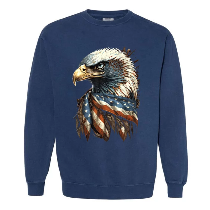 Patriotic Bald Eagle 4th Of July Usa American Flag Garment-Dyed Sweatshirt