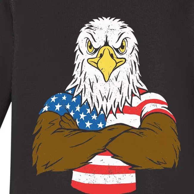 Patriotic Bald Eagle Usa American Flag Baby Long Sleeve Bodysuit