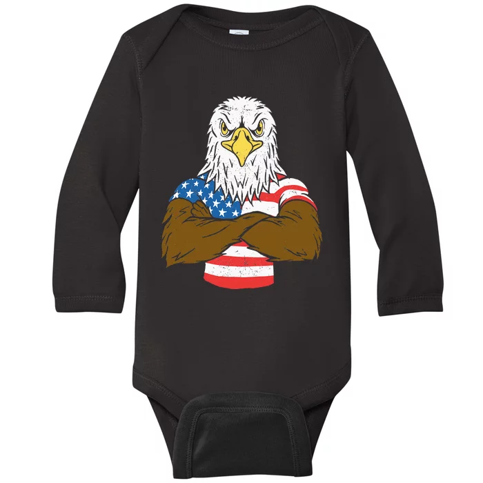 Patriotic Bald Eagle Usa American Flag Baby Long Sleeve Bodysuit