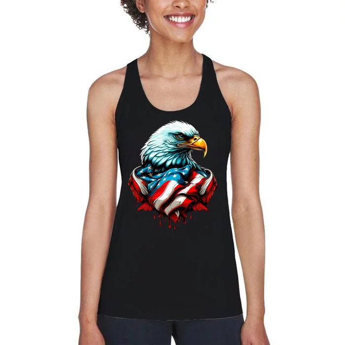 Patriotic Bald Eagle 4th Of July USA American Flag Women's Racerback Tank