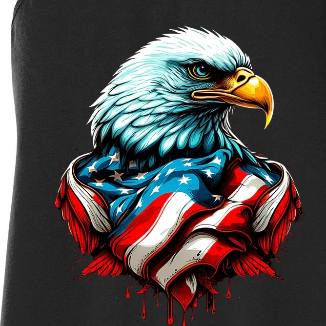 Patriotic Bald Eagle 4th Of July USA American Flag Women's Racerback Tank