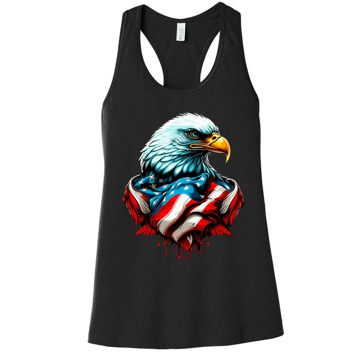 Patriotic Bald Eagle 4th Of July USA American Flag Women's Racerback Tank