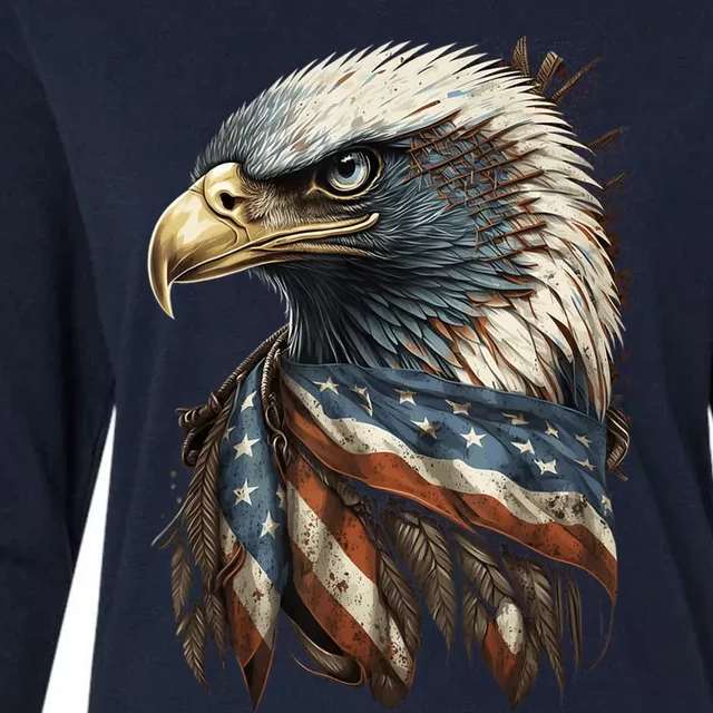 Patriotic Bald Eagle 4th Of July USA American Flag Womens Cotton Relaxed Long Sleeve T-Shirt