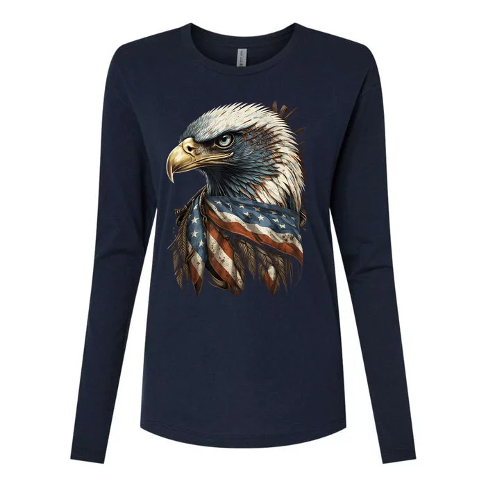 Patriotic Bald Eagle 4th Of July USA American Flag Womens Cotton Relaxed Long Sleeve T-Shirt