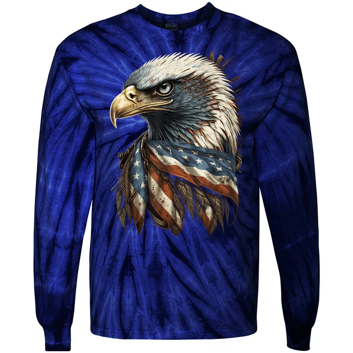 Patriotic Bald Eagle 4th Of July USA American Flag Tie-Dye Long Sleeve Shirt