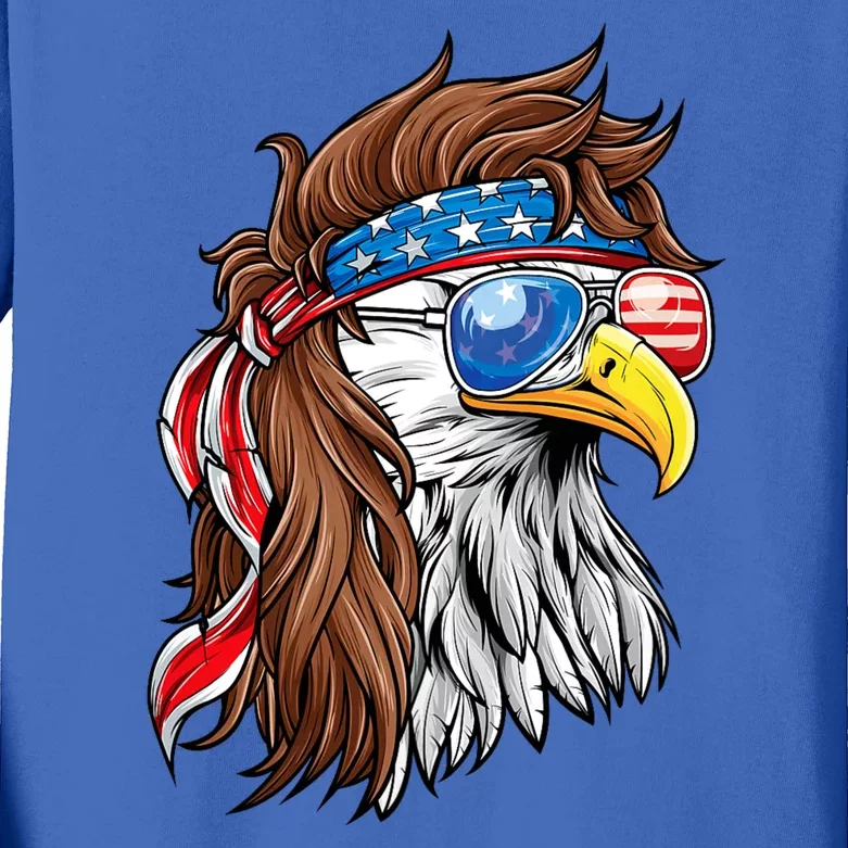 Patriotic Bald Eagle Mullet Usa American Flag 4th Of July Kids Long Sleeve Shirt