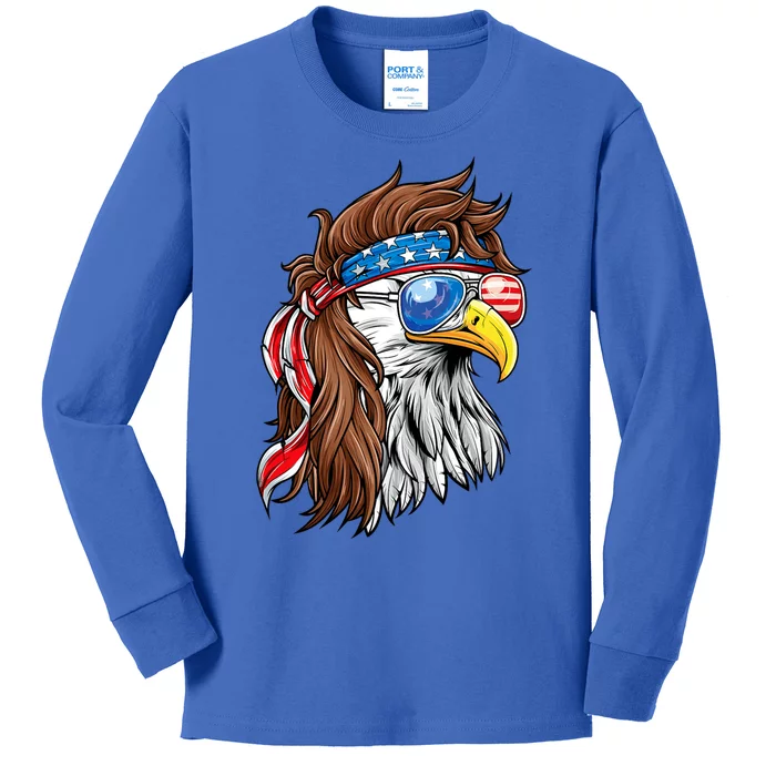 Patriotic Bald Eagle Mullet Usa American Flag 4th Of July Kids Long Sleeve Shirt