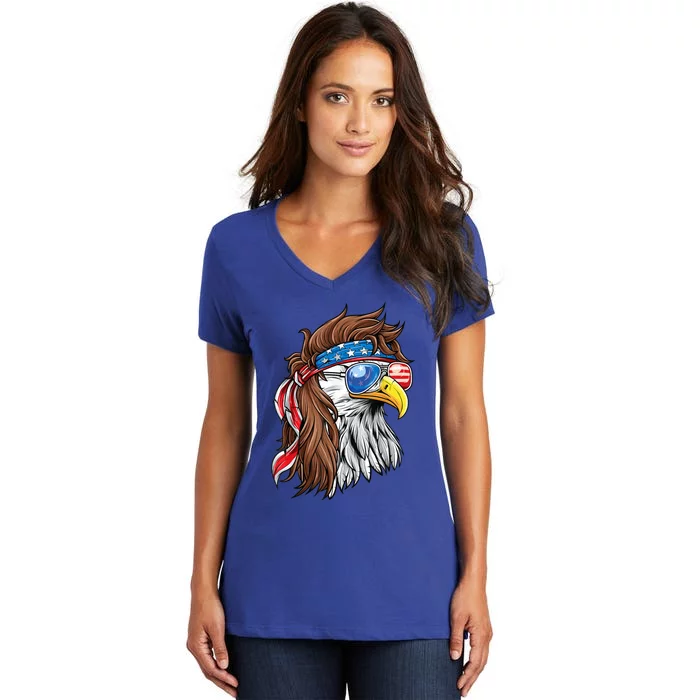 Patriotic Bald Eagle Mullet Usa American Flag 4th Of July Cool Gift Women's V-Neck T-Shirt