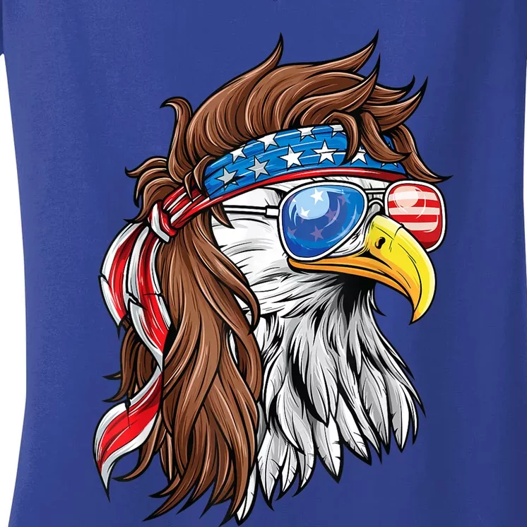 Patriotic Bald Eagle Mullet Usa American Flag 4th Of July Cool Gift Women's V-Neck T-Shirt