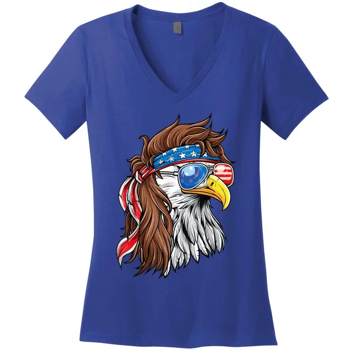 Patriotic Bald Eagle Mullet Usa American Flag 4th Of July Cool Gift Women's V-Neck T-Shirt