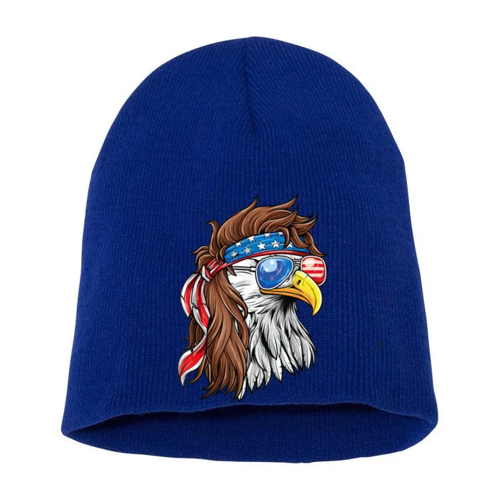 Patriotic Bald Eagle Mullet Usa American Flag 4th Of July Cool Gift Short Acrylic Beanie