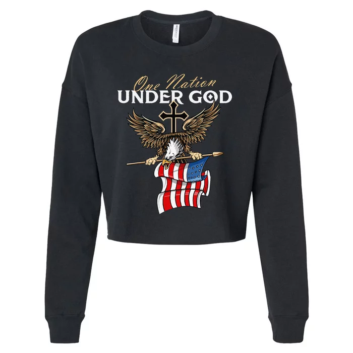 Patriotic Bald Eagle USA American Flag 4th of July Fourth Cropped Pullover Crew