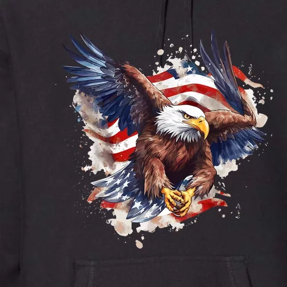 Patriotic Bald Eagle 4th Of July Men USA American Flag Premium Hoodie