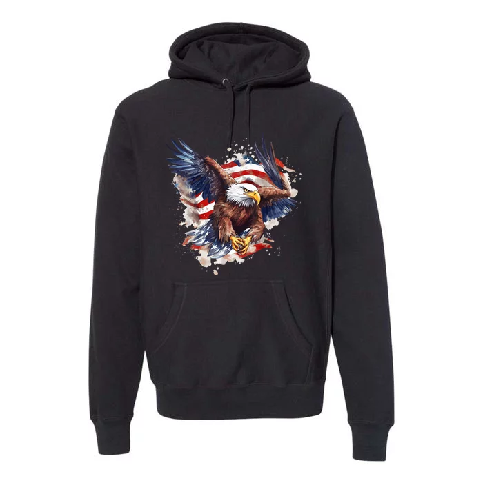 Patriotic Bald Eagle 4th Of July Men USA American Flag Premium Hoodie