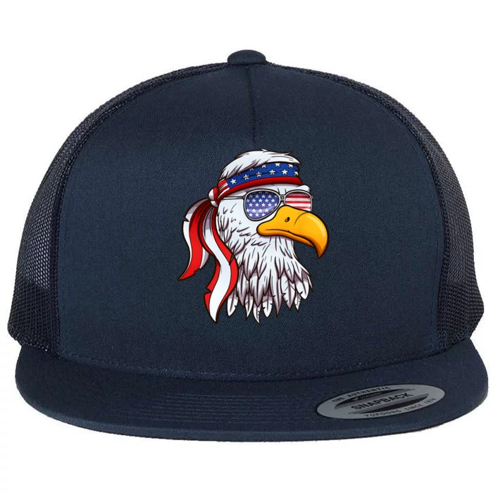 Patriotic Bald Eagle Mullet USA American Flag 4th Of July Flat Bill Trucker Hat