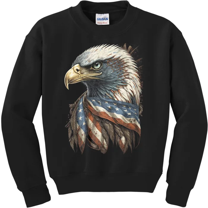 Patriotic Bald Eagle 4th Of July Usa American Flag Kids Sweatshirt