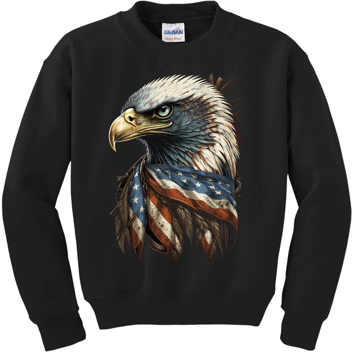 Patriotic Bald Eagle 4th Of July Men USA American Flag Kids Sweatshirt