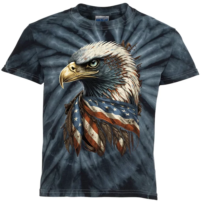 Patriotic Bald Eagle 4th Of July Men USA American Flag Kids Tie-Dye T-Shirt