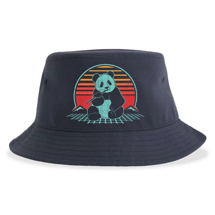 Panda Bear Eating Bamboo Retro Vintage 80 Style Sustainable Bucket Hat