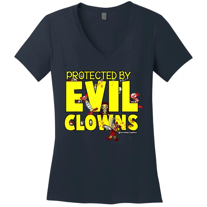 Protected By Evil Clowns Women's V-Neck T-Shirt