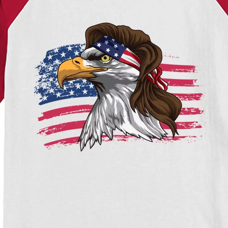 Patriotic Bald Eagle Mullet Usa American Flag 4th Of July Great Gift Kids Colorblock Raglan Jersey