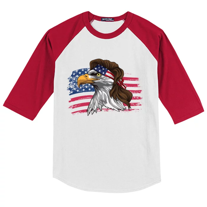 Patriotic Bald Eagle Mullet Usa American Flag 4th Of July Great Gift Kids Colorblock Raglan Jersey