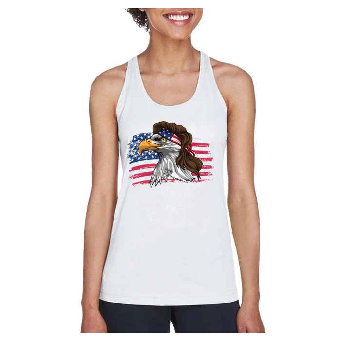 Patriotic Bald Eagle Mullet Usa American Flag 4th Of July Great Gift Women's Racerback Tank