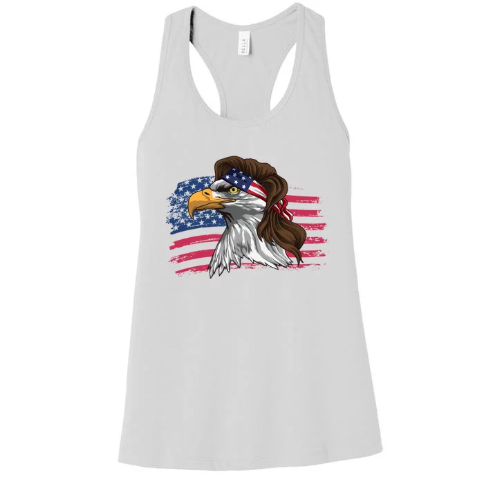 Patriotic Bald Eagle Mullet Usa American Flag 4th Of July Great Gift Women's Racerback Tank