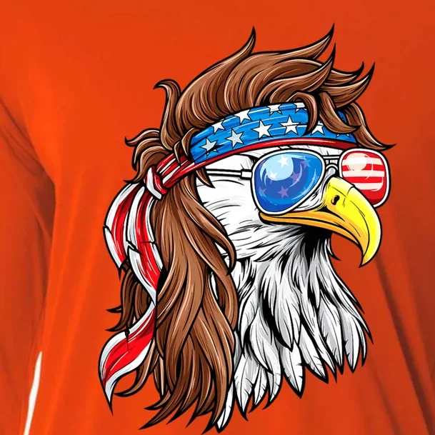 Patriotic Bald Eagle Mullet USA American Flag 4th Of July Cooling Performance Long Sleeve Crew