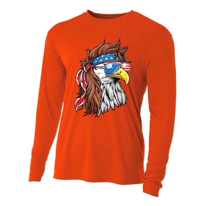 Patriotic Bald Eagle Mullet USA American Flag 4th Of July Cooling Performance Long Sleeve Crew