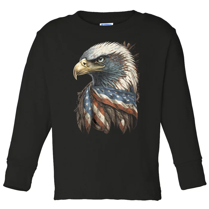 Patriotic Bald Eagle 4th Of July Usa American Flag Toddler Long Sleeve Shirt