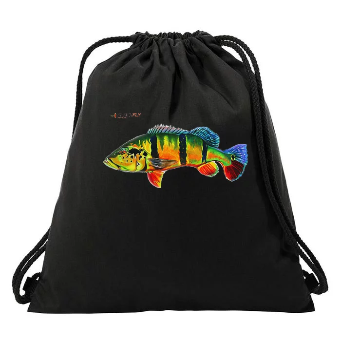 Peacock Bass Fishing Fish & Hoodies By Black Fly Drawstring Bag