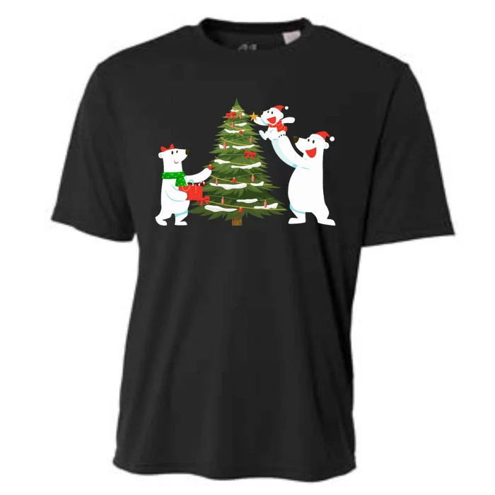 Polar Bear Family With Christmas Tree Cooling Performance Crew T-Shirt