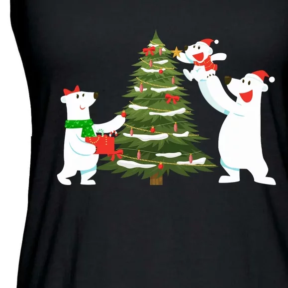 Polar Bear Family With Christmas Tree Ladies Essential Flowy Tank