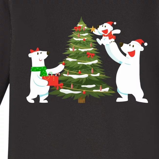 Polar Bear Family With Christmas Tree Baby Long Sleeve Bodysuit