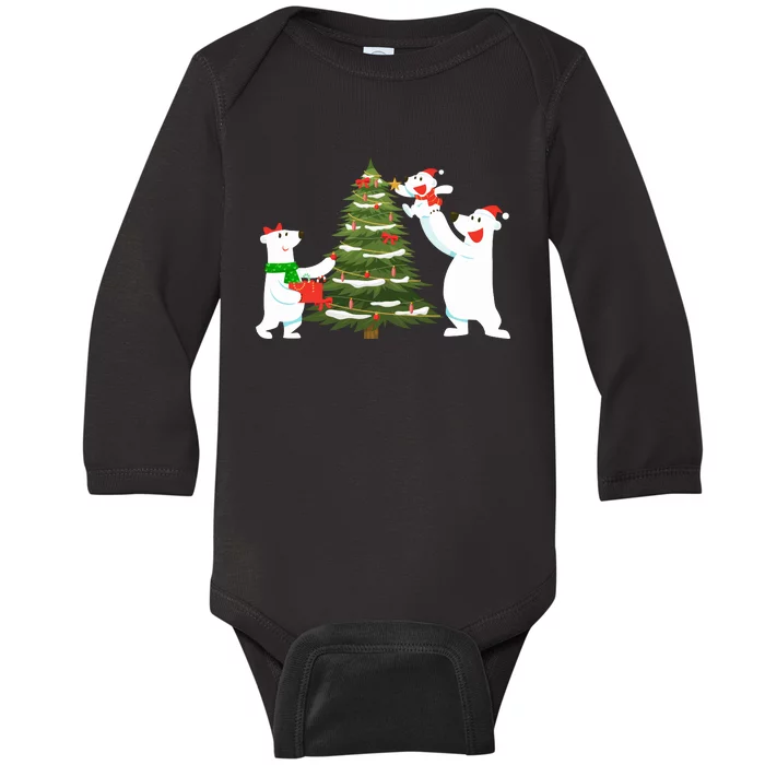 Polar Bear Family With Christmas Tree Baby Long Sleeve Bodysuit