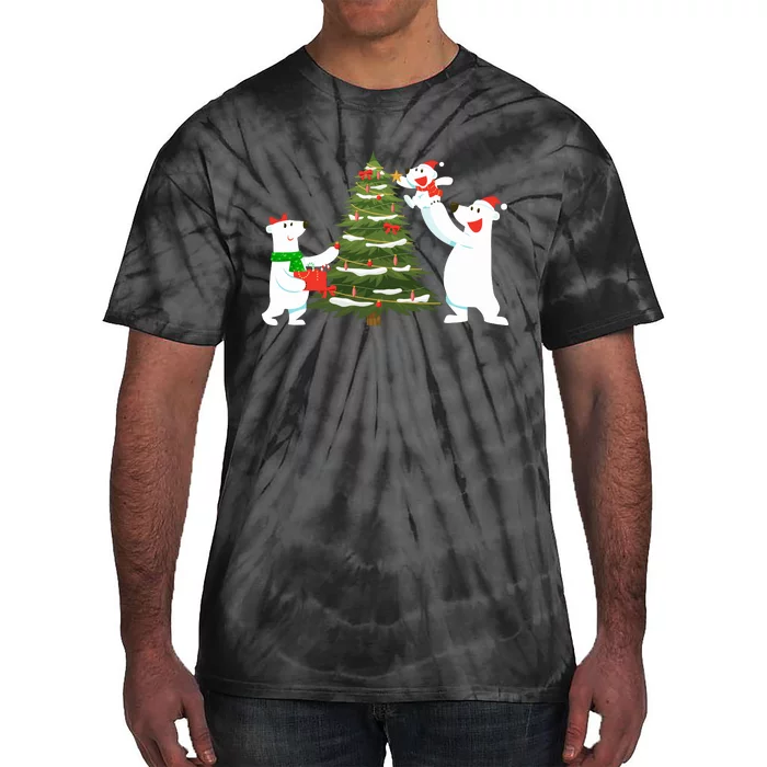 Polar Bear Family With Christmas Tree Tie-Dye T-Shirt